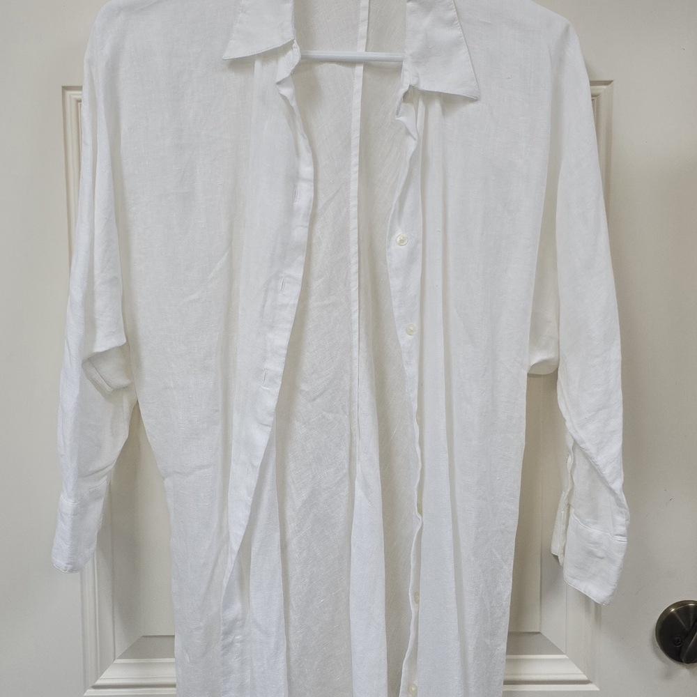 Lauren Ralph Lauren White Buttoned Long Sleeve Linen Shirt Dress